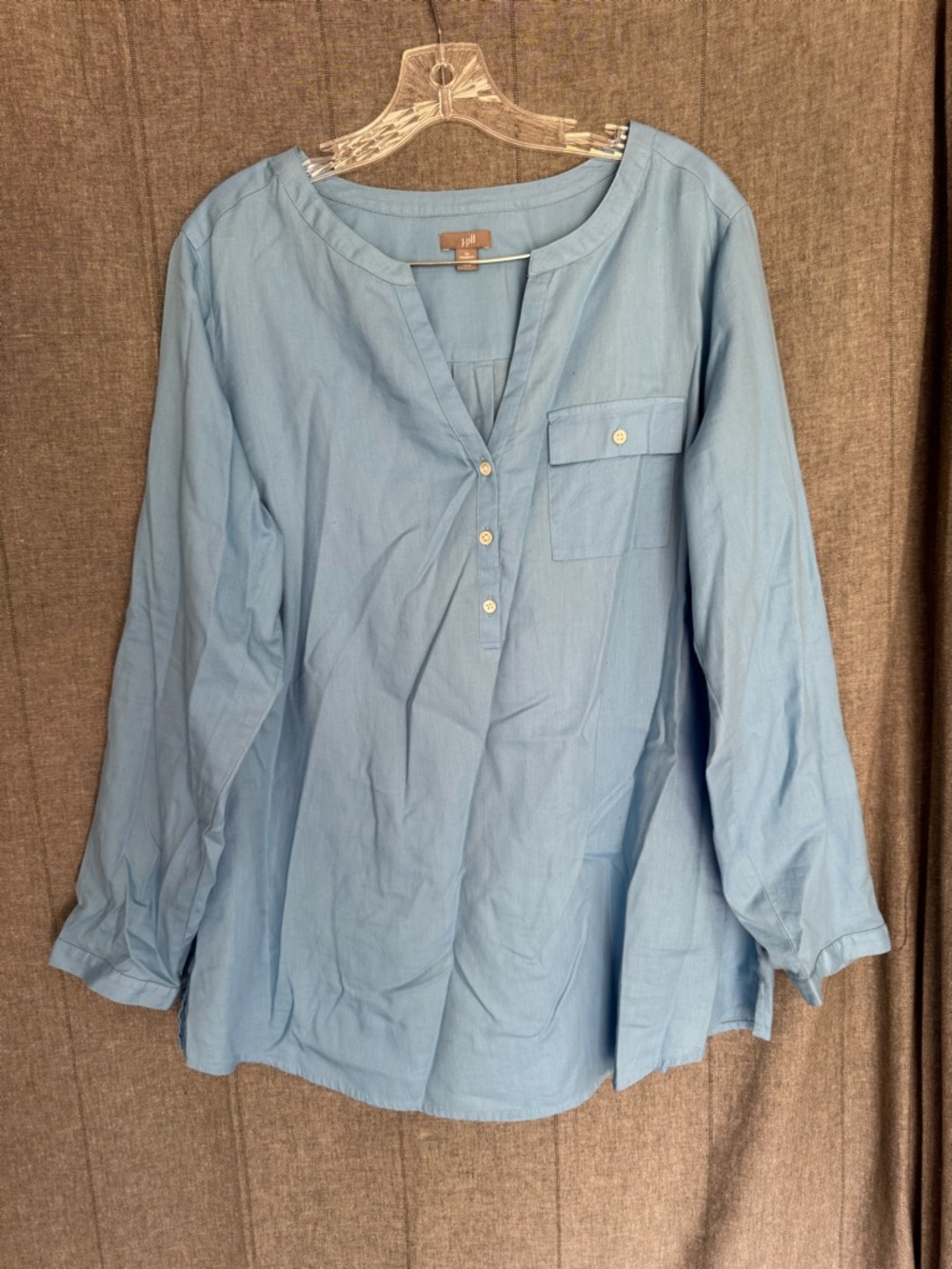 J. JILL Classic Preppy Lightweight TUNIC TOP LONG SLEEVE BLUE 3-button Corporate